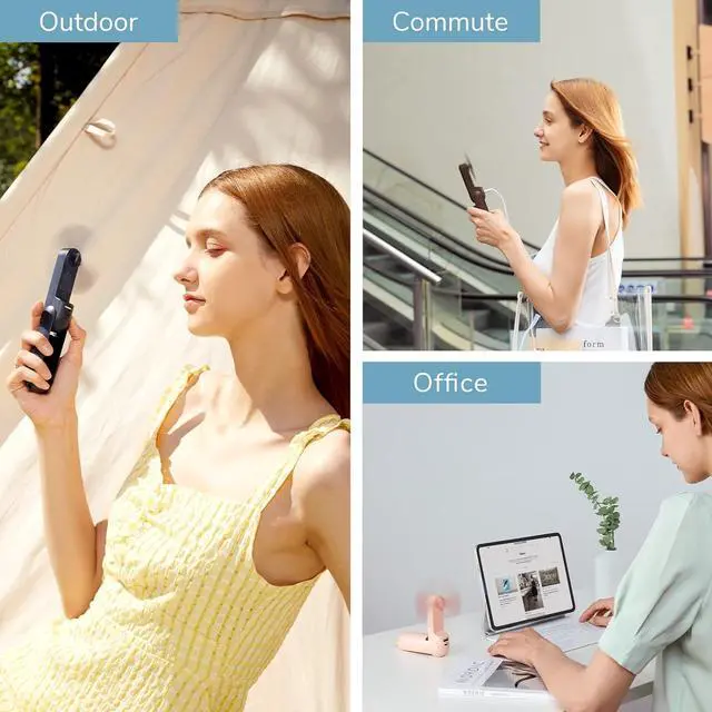 Alt view image 7 of 7 - Handheld Mini Fan, Portable 3 IN 1 Hand Fan, Small Pocket Fan, USB Rechargeable Battery Operated Fan [12-19 Working Hours] with Power Bank, Flashlight Function for Women,Travel,Outdoor-Pink