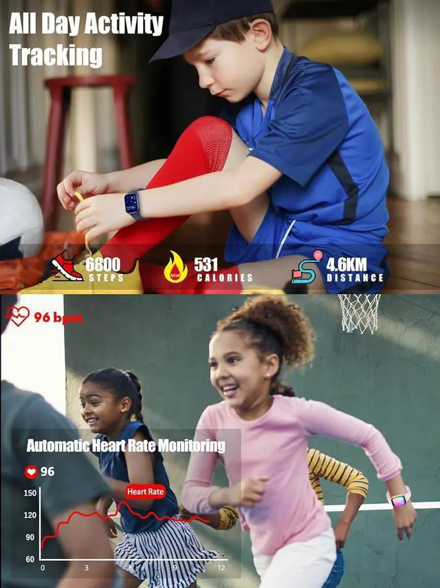 Alt view image 4 of 7 - Kids Smart Watch for Boys Girls,Kids Fitness Tracker Smartwatch with Heart Rate Sleep Monitor,Waterproof Pedometer Activity Tracker for Android iPhone, Birthday Present