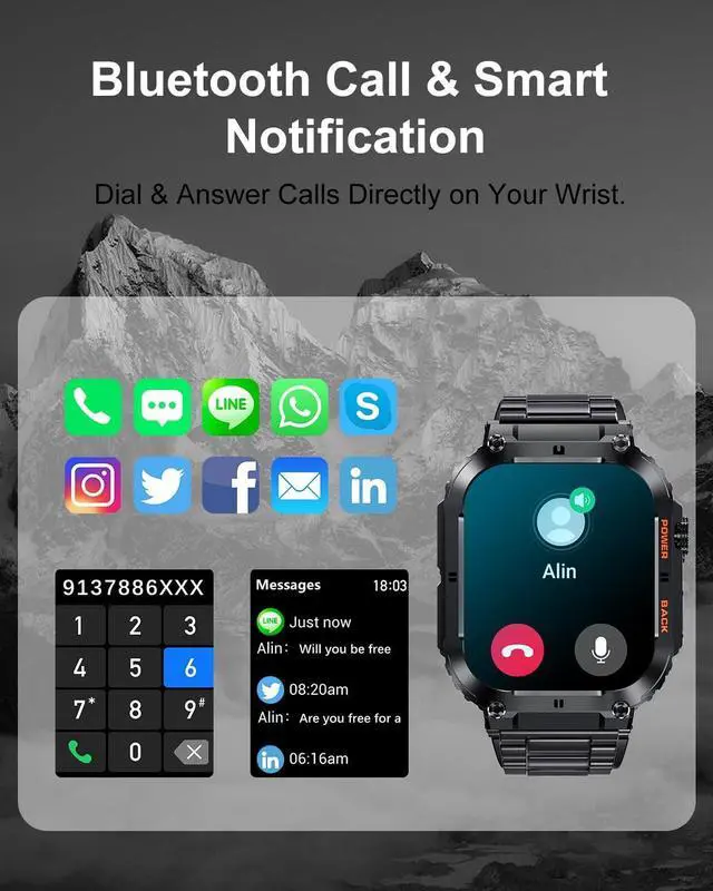 Alt view image 3 of 7 - Military Smart Watch for Men with Bluetooth Call, 100+ Sports Modes Fitness Tracker with Health Monitor Sleep Monitor, 1.96" HD Sport Smartwatch for Android iOS