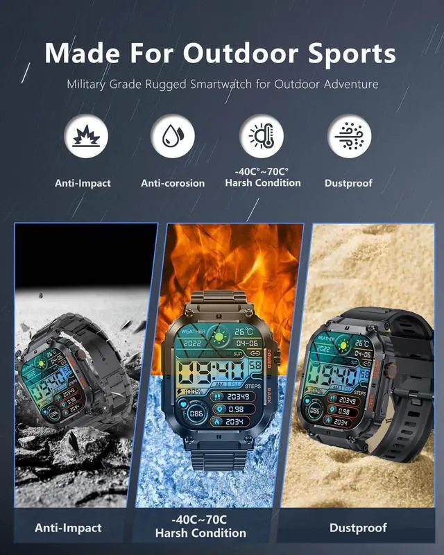 Alt view image 4 of 7 - Military Smart Watch for Men with Bluetooth Call, 100+ Sports Modes Fitness Tracker with Health Monitor Sleep Monitor, 1.96" HD Sport Smartwatch for Android iOS