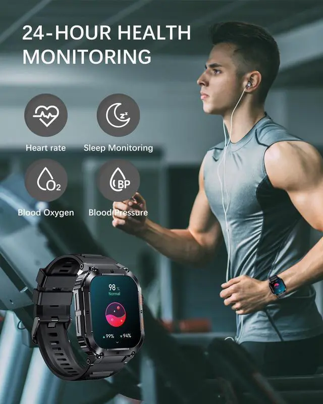 Alt view image 5 of 7 - Military Smart Watch for Men with Bluetooth Call, 100+ Sports Modes Fitness Tracker with Health Monitor Sleep Monitor, 1.96" HD Sport Smartwatch for Android iOS