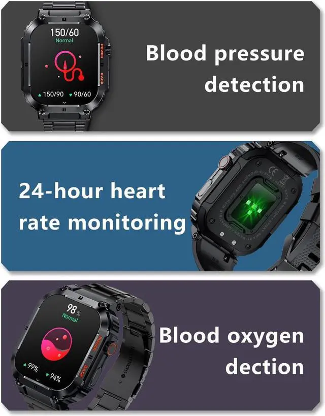 Alt view image 6 of 7 - Military Smart Watch for Men with Bluetooth Call, 100+ Sports Modes Fitness Tracker with Health Monitor Sleep Monitor, 1.96" HD Sport Smartwatch for Android iOS