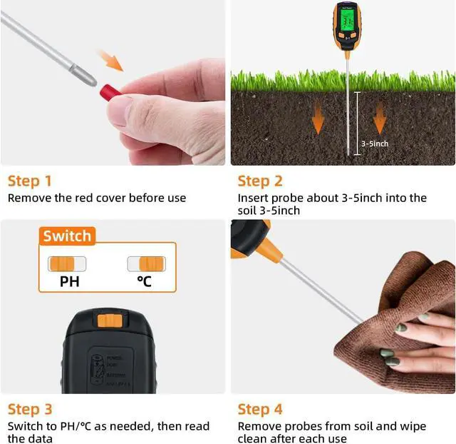 Alt view image 3 of 7 - 4-in-1 Soil PH Meter Digital Plant Moisture Meter with PH Temperature Light Environment's Moisture Soil PH Meter Soil Sensor Tester for Garden Indoor and Outdoor Plants Farm Lawn