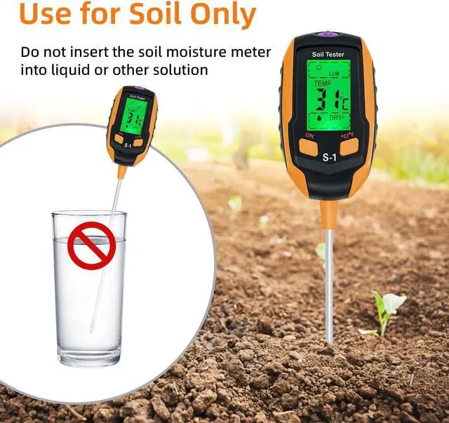Alt view image 4 of 7 - 4-in-1 Soil PH Meter Digital Plant Moisture Meter with PH Temperature Light Environment's Moisture Soil PH Meter Soil Sensor Tester for Garden Indoor and Outdoor Plants Farm Lawn