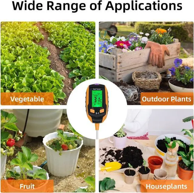 Alt view image 5 of 7 - 4-in-1 Soil PH Meter Digital Plant Moisture Meter with PH Temperature Light Environment's Moisture Soil PH Meter Soil Sensor Tester for Garden Indoor and Outdoor Plants Farm Lawn