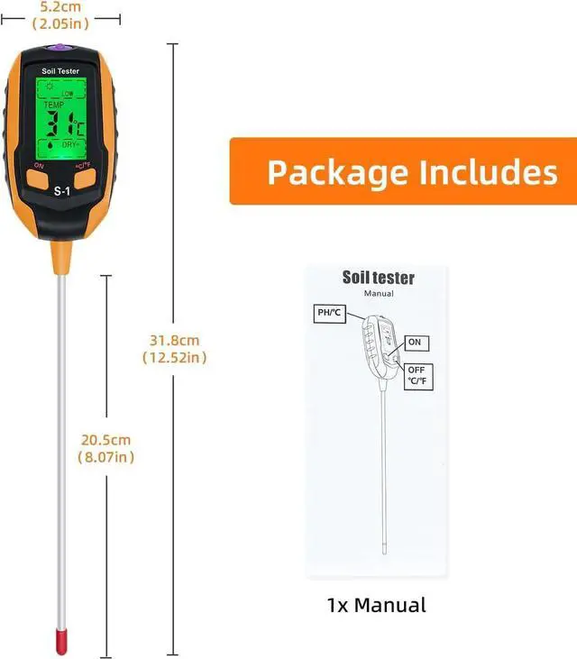 Alt view image 6 of 7 - 4-in-1 Soil PH Meter Digital Plant Moisture Meter with PH Temperature Light Environment's Moisture Soil PH Meter Soil Sensor Tester for Garden Indoor and Outdoor Plants Farm Lawn