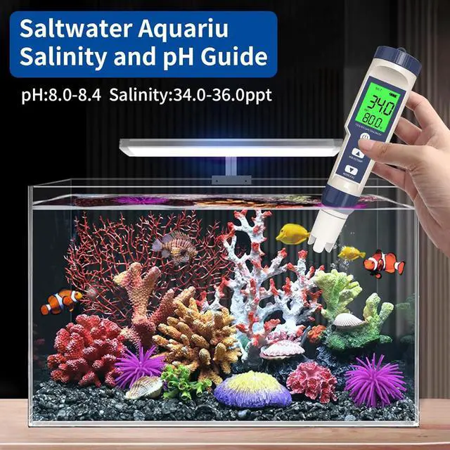 Alt view image 4 of 6 - Pool Salt Tester and pH Tester,  pH Meter & Salt Meter for Pool Saltwater, 5 in 1 Digital Salinity Tester for Saltwater Aquarium Sodium Chloride Swimming Pools Hot Tubs Spas, Range 0-200ppt