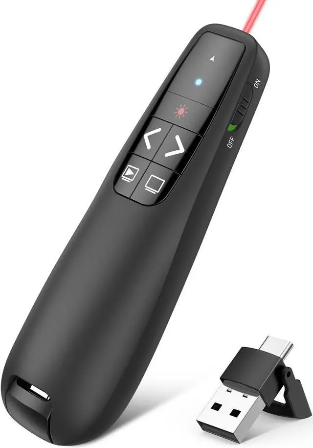 Main image of Wireless Presenter Remote Presentation Clicker, 2-in 1 USB Type C Clicker for PowerPoint Presentations, Pointer Slide Advancer for Mac Laptop PC Computer Keynote
