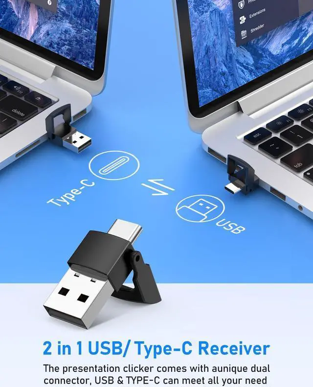 Alt view image 2 of 7 - Wireless Presenter Remote Presentation Clicker, 2-in 1 USB Type C Clicker for PowerPoint Presentations, Pointer Slide Advancer for Mac Laptop PC Computer Keynote