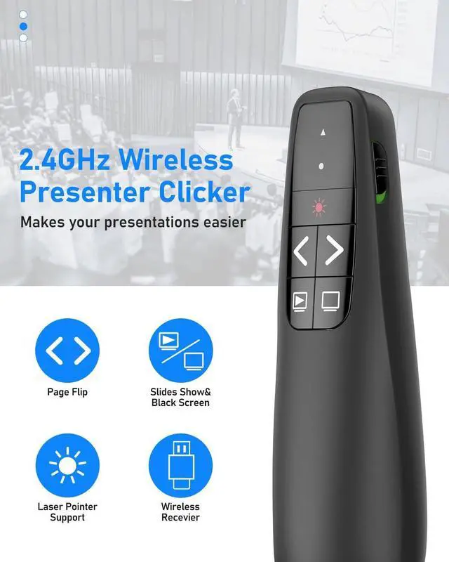 Alt view image 3 of 7 - Wireless Presenter Remote Presentation Clicker, 2-in 1 USB Type C Clicker for PowerPoint Presentations, Pointer Slide Advancer for Mac Laptop PC Computer Keynote