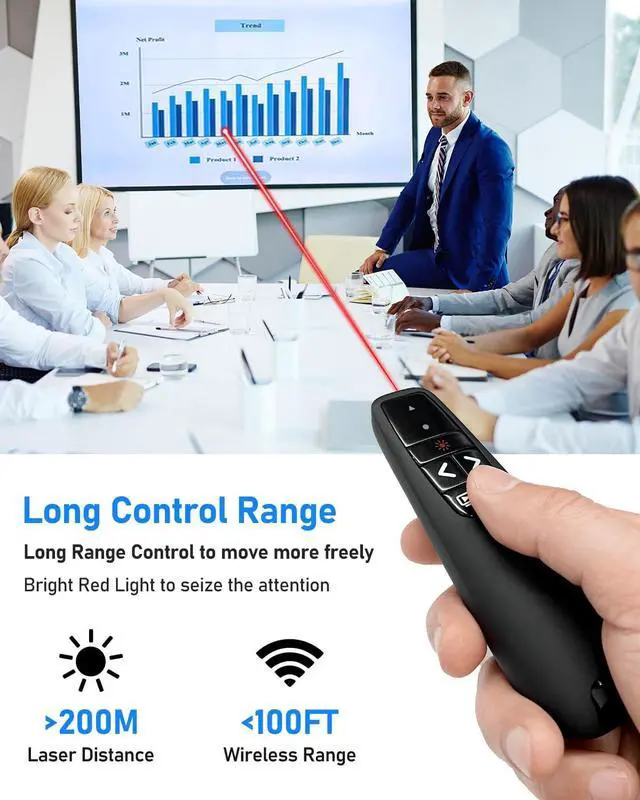 Alt view image 4 of 7 - Wireless Presenter Remote Presentation Clicker, 2-in 1 USB Type C Clicker for PowerPoint Presentations, Pointer Slide Advancer for Mac Laptop PC Computer Keynote