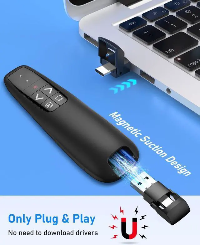Alt view image 7 of 7 - Wireless Presenter Remote Presentation Clicker, 2-in 1 USB Type C Clicker for PowerPoint Presentations, Pointer Slide Advancer for Mac Laptop PC Computer Keynote