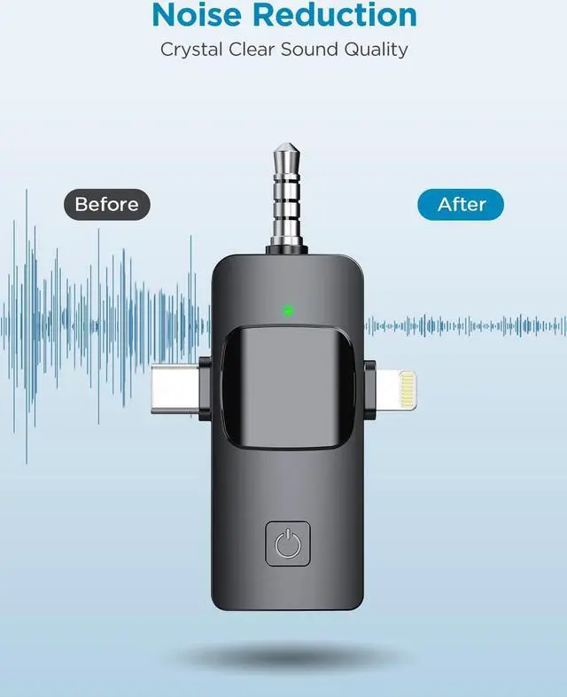 Alt view image 2 of 7 - 3 in 1 Wireless Microphone for iPhone, Camera, Android, iPad, Mini Microphone, USB C Microphone, iPhone Mic, 2.4G Ultra-Low Delay, Microphone for Video Recording/Vlog/TikTok/YouTube/Interview
