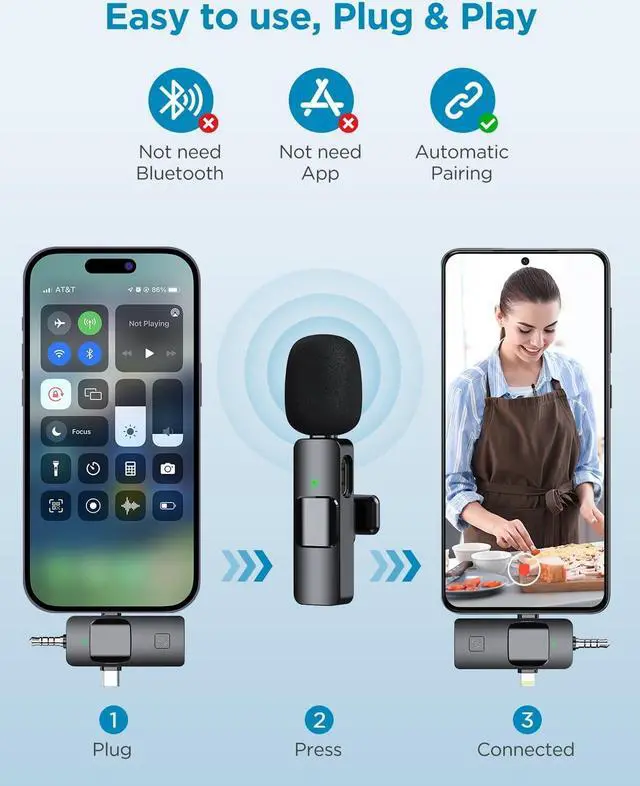 Alt view image 3 of 7 - 3 in 1 Wireless Microphone for iPhone, Camera, Android, iPad, Mini Microphone, USB C Microphone, iPhone Mic, 2.4G Ultra-Low Delay, Microphone for Video Recording/Vlog/TikTok/YouTube/Interview