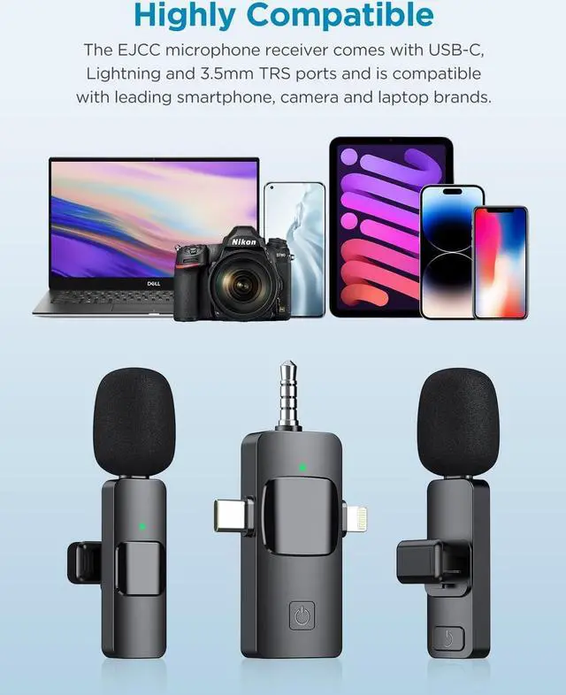 Alt view image 6 of 7 - 3 in 1 Wireless Microphone for iPhone, Camera, Android, iPad, Mini Microphone, USB C Microphone, iPhone Mic, 2.4G Ultra-Low Delay, Microphone for Video Recording/Vlog/TikTok/YouTube/Interview