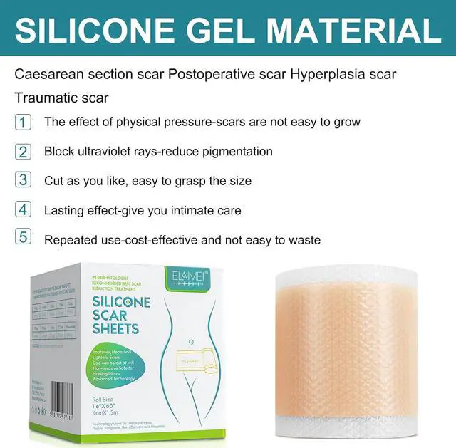 Alt view image 2 of 7 - Silicone Scar Sheets, Professional Silicone Scar Sheets,Scar Silicone Tape Strips, Scar Removal Sheets for C-Section,Surgery,Burn,Keloid,Acne (1.5 Meters(4 Month Supply)