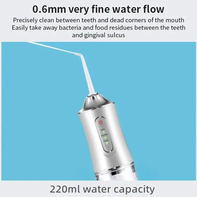 Alt view image 7 of 7 - Water-Flosser-Teeth-Cleaner, Rechargeable - Waterproof, Portable Cordless Dental Oral Irrigator, Water flossers for Teeth, 3 Modes 4 Nozzles, for Home&Travel Sliver (sliver)