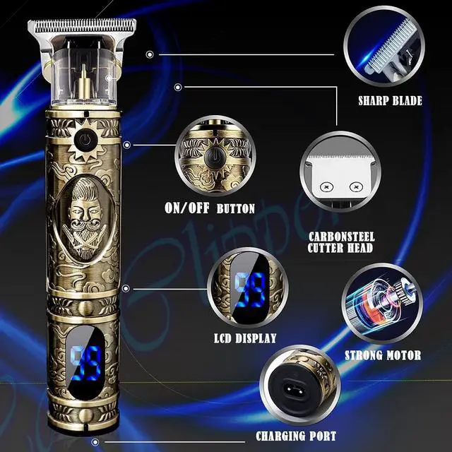 Alt view image 4 of 7 - Hair Clippers for Men, Professional Electric Haircut Kit, Zero Gapped Clippers, Beard Trimmer Cordless Rechargeable T-Blade Hair clipper (Gold)