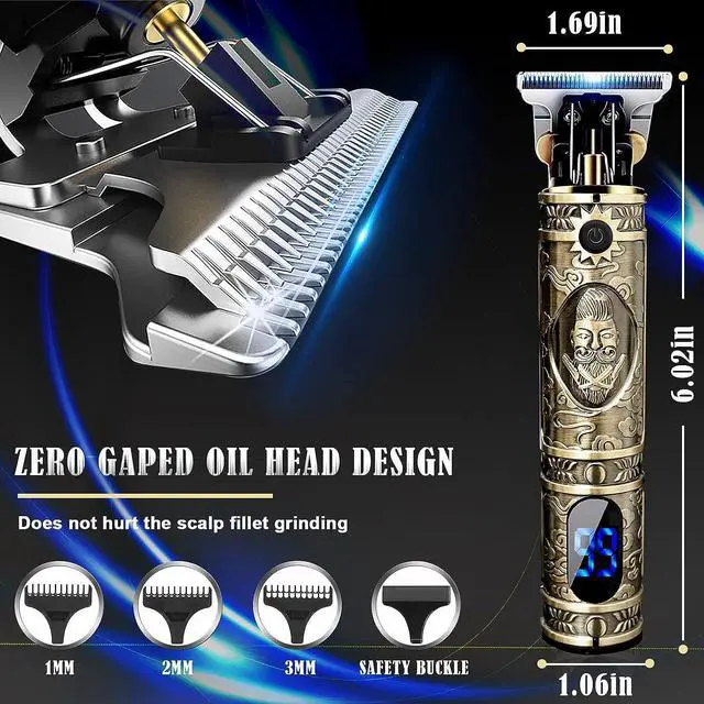 Alt view image 3 of 7 - Hair Clippers for Men, Professional Electric Haircut Kit, Zero Gapped Clippers, Beard Trimmer Cordless Rechargeable T-Blade Hair clipper (Gold)