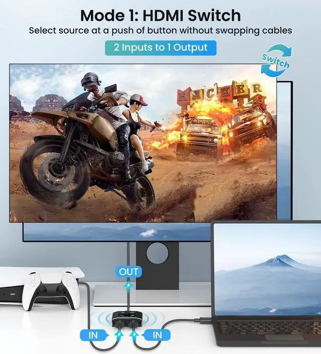 Alt view image 2 of 7 - HDMI Switch HDMI Splitter 4K@60hz HDR, Aluminum HDMI 2.0 Switcher, Bi-Directional HDMI Switch Splitter 1 in 2 Out or 2 in 1 Out, for Roku PS4 Xbox Apple TV Blue-Ray DVD Player Fire Stick Cable Box PC