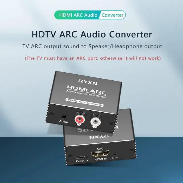 Alt view image 2 of 6 - HDMI ARC Audio Extractor 192KHz, HDMI ARC Adapter with 3.5mm Audio and L/R Stereo Audio for HDTV Soundbar Speaker Amplifier