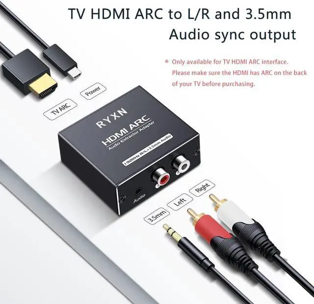 Alt view image 3 of 6 - HDMI ARC Audio Extractor 192KHz, HDMI ARC Adapter with 3.5mm Audio and L/R Stereo Audio for HDTV Soundbar Speaker Amplifier
