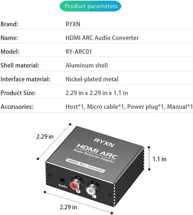Alt view image 6 of 6 - HDMI ARC Audio Extractor 192KHz, HDMI ARC Adapter with 3.5mm Audio and L/R Stereo Audio for HDTV Soundbar Speaker Amplifier