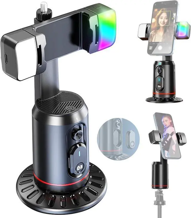 Main image of 360° Auto Face Tracking Tripod Cell Phone Holder Gesture Control Built-in Battery with 1/4 Inch Screw & Detachable Bi-color Temperature/RGB Fill Lights & Remote Shutter for Vlog Live Video Recording