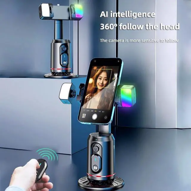 Alt view image 2 of 7 - 360° Auto Face Tracking Tripod Cell Phone Holder Gesture Control Built-in Battery with 1/4 Inch Screw & Detachable Bi-color Temperature/RGB Fill Lights & Remote Shutter for Vlog Live Video Recording