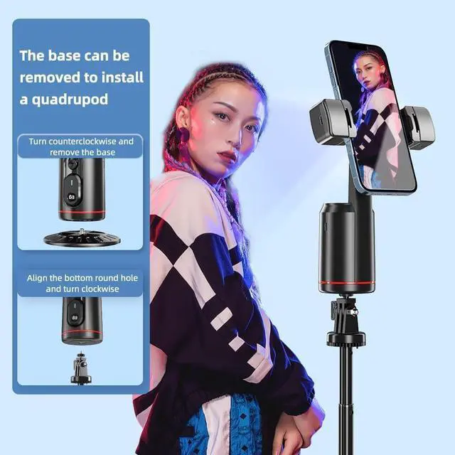 Alt view image 7 of 7 - 360° Auto Face Tracking Tripod Cell Phone Holder Gesture Control Built-in Battery with 1/4 Inch Screw & Detachable Bi-color Temperature/RGB Fill Lights & Remote Shutter for Vlog Live Video Recording