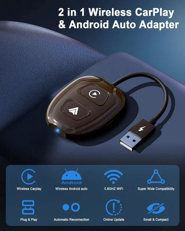 Alt view image 3 of 6 - Wireless Android Auto Adapter, Android Auto Wireless Dongle Converts Wired Android Auto to Wireless, Android Auto Bluetooth Adapter 5Ghz WiFi Auto-Connect, Android Auto Car Adapter for Cars After 2017