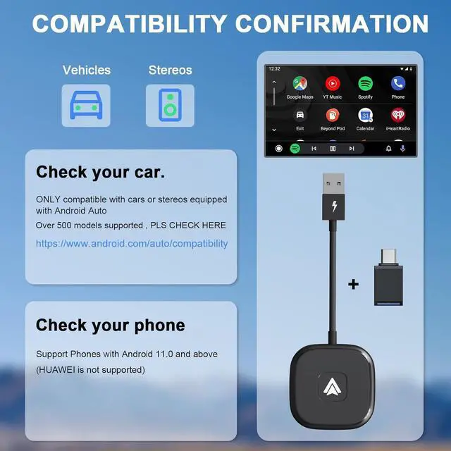 Alt view image 4 of 7 - Android Auto Wireless Adapter,Wireless Android Auto Car Adapter/Dongle Plug and Play for Factory Wired Android Auto in All Cars - Low Latency and Easy to Install