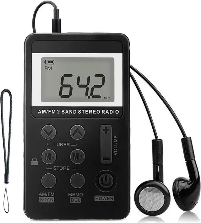 Main image of AM FM Pocket Radio, Portable Digital Tuning AM FM Stereo Radio with Rechargeable Battery, LCD Display and Earphone for Walking (Black)