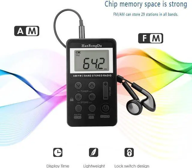 Alt view image 5 of 7 - AM FM Pocket Radio, Portable Digital Tuning AM FM Stereo Radio with Rechargeable Battery, LCD Display and Earphone for Walking (Black)