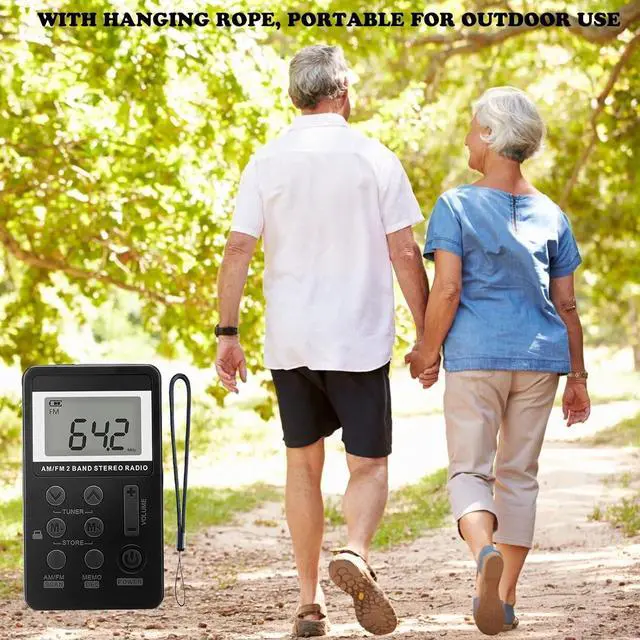 Alt view image 6 of 7 - AM FM Pocket Radio, Portable Digital Tuning AM FM Stereo Radio with Rechargeable Battery, LCD Display and Earphone for Walking (Black)