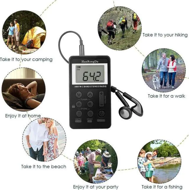Alt view image 7 of 7 - AM FM Pocket Radio, Portable Digital Tuning AM FM Stereo Radio with Rechargeable Battery, LCD Display and Earphone for Walking (Black)