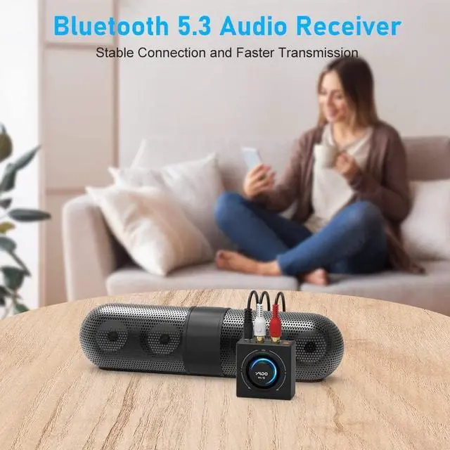 Alt view image 5 of 7 - Bluetooth 5.0 Receiver for Home Stereo, RCA 3.5mm Jack AUX HiFi Audio Adapter, Stereo Receiver with Volume Adjustment Receiving Music from Phone/Tablet/PC to Speaker/Subwoofer/Soundbar Home Stereo