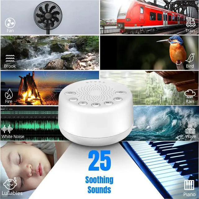 Alt view image 2 of 7 - Sound White Noise Machine with 25 Soothing Sounds and Night Lights Sound Machines with Memory Function 32 Levels of Volume and 5 Sleep Timer Powered by AC or USB for Sleeping Relaxation (White)