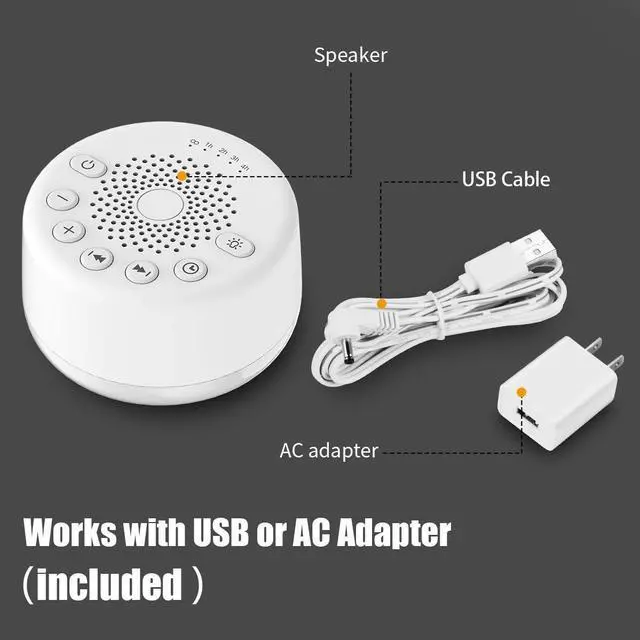 Alt view image 5 of 7 - Sound White Noise Machine with 25 Soothing Sounds and Night Lights Sound Machines with Memory Function 32 Levels of Volume and 5 Sleep Timer Powered by AC or USB for Sleeping Relaxation (White)