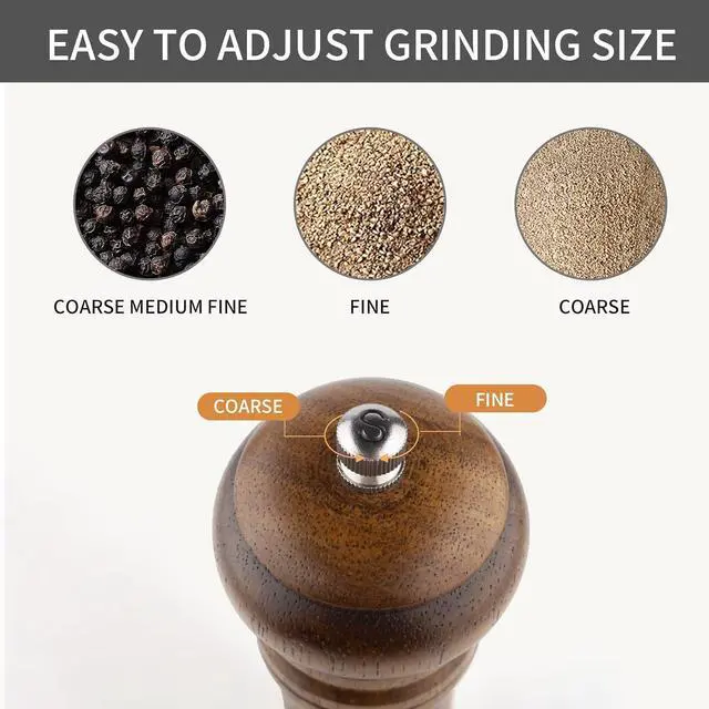 Alt view image 6 of 6 - Salt and Pepper Grinder Set, Wooden Salt Pepper Mill Grinders Kitchen Manual Wood Pepper Mills Set Refillable Adjustable Coarseness Ceramic Rotor 10 Inches,2pcs