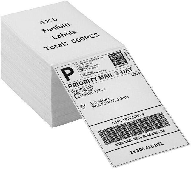 500 4x6 Fanfold Direct Thermal Shipping Labels for Zebra and Rollo