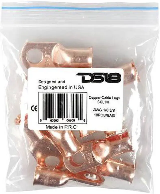 Alt view image 3 of 6 - DS18 1/0 Gauge Copper Ring Terminals Lug Wire Connector Pack of 10 CCL1/0 10X