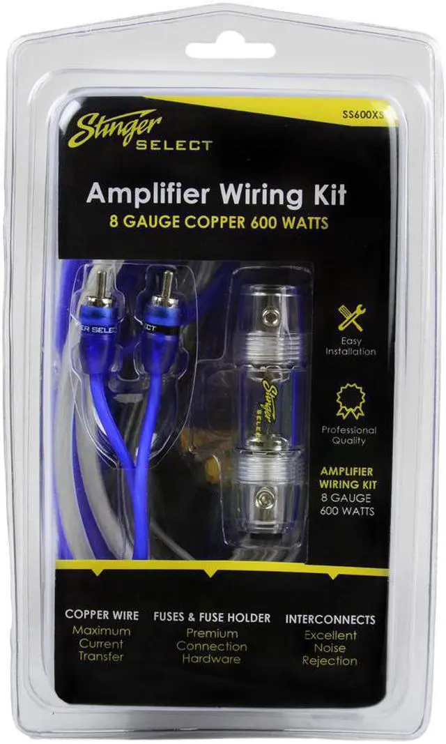Alt view image 5 of 10 - Stinger 8 Ga Copper 600w Amp Kit W/blue Twisted Rca