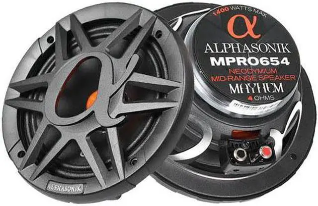 Alt view image 2 of 10 - Alphasonik MPRO654 Mayhem Series 6.5" Midrange Speakers 4 Ohm Neodymium Pair