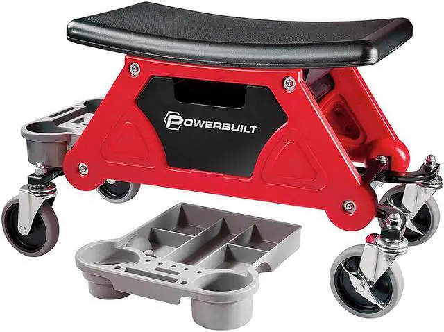 Alt view image 18 of 20 - Powerbuilt Heavy Duty Rolling Work Seat with Storage Trays - 240036