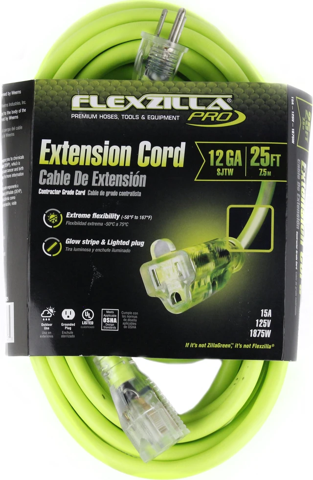 Alt view image 4 of 10 - Flexzilla Pro Extension Cord 123 AWG SJTW 25ft Outdoor Lighted Plug
