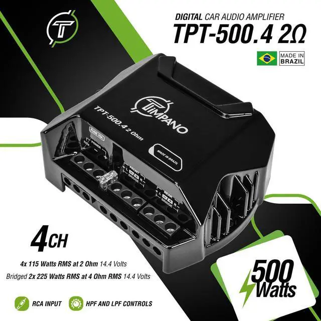 Alt view image 5 of 5 - Timpano 4 Channel Amplifier 500 Watts Max 2 Ohm Digital Car Audio Amp TPT-500.4