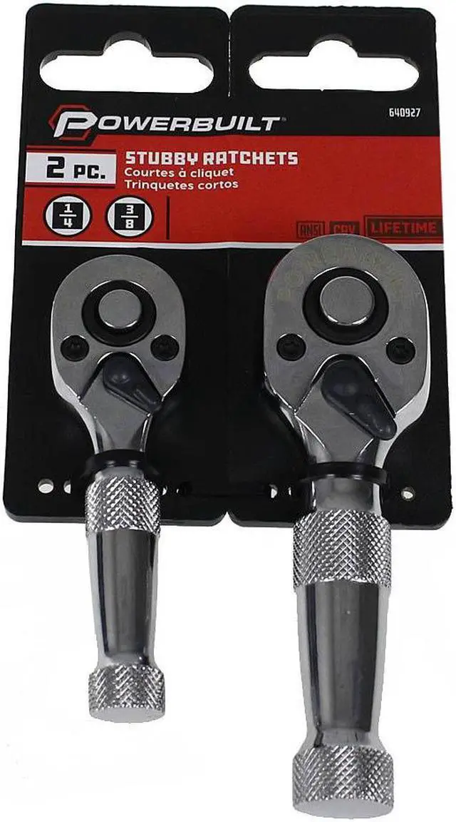 Alt view image 14 of 16 - Powerbuilt 2 Piece Stubby Ratchet Handle Set, 72 Tooth, 1/4-Inch, 3/8-Inch Drive