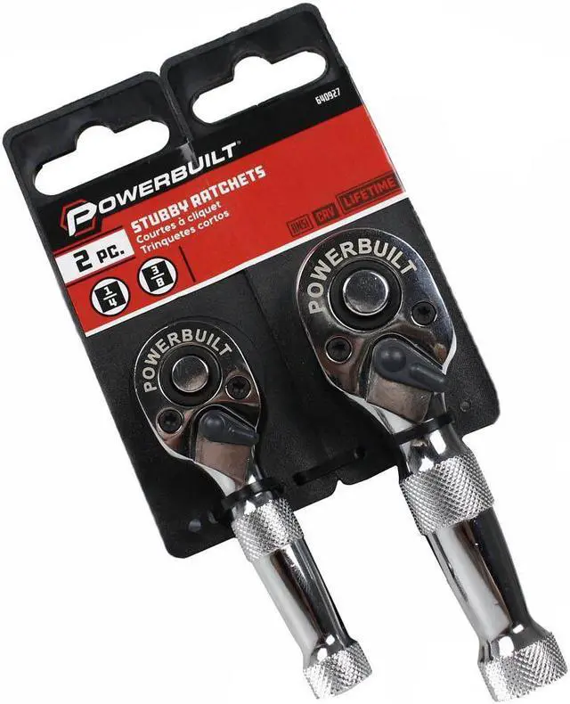 Alt view image 13 of 16 - Powerbuilt 2 Piece Stubby Ratchet Handle Set, 72 Tooth, 1/4-Inch, 3/8-Inch Drive