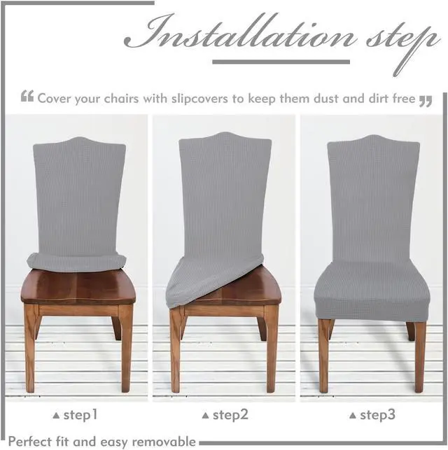 Alt view image 5 of 5 - Chair Covers for Dining Room Set of 4 Grey Stretch Slipcovers Chairs Covers Kitchen Chair Covers